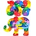 Johouse Blocks Jigsaw Puzzles, Wooden Alphabet Jigsaw Puzzle Wooden Building Blocks Animal Wooden Puzzle for Children’s Puzzles Toys - Snake & Elephant