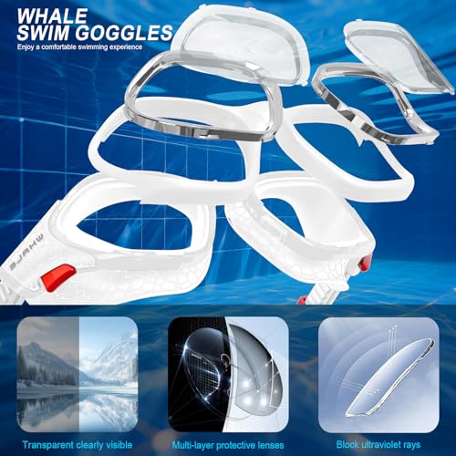 Image of Whale Swim Goggles, HD Anti-Fog Goggles, Unisex | 100% UV Protection | Anti-Fog Design Clear Wide-Angle Underwater View