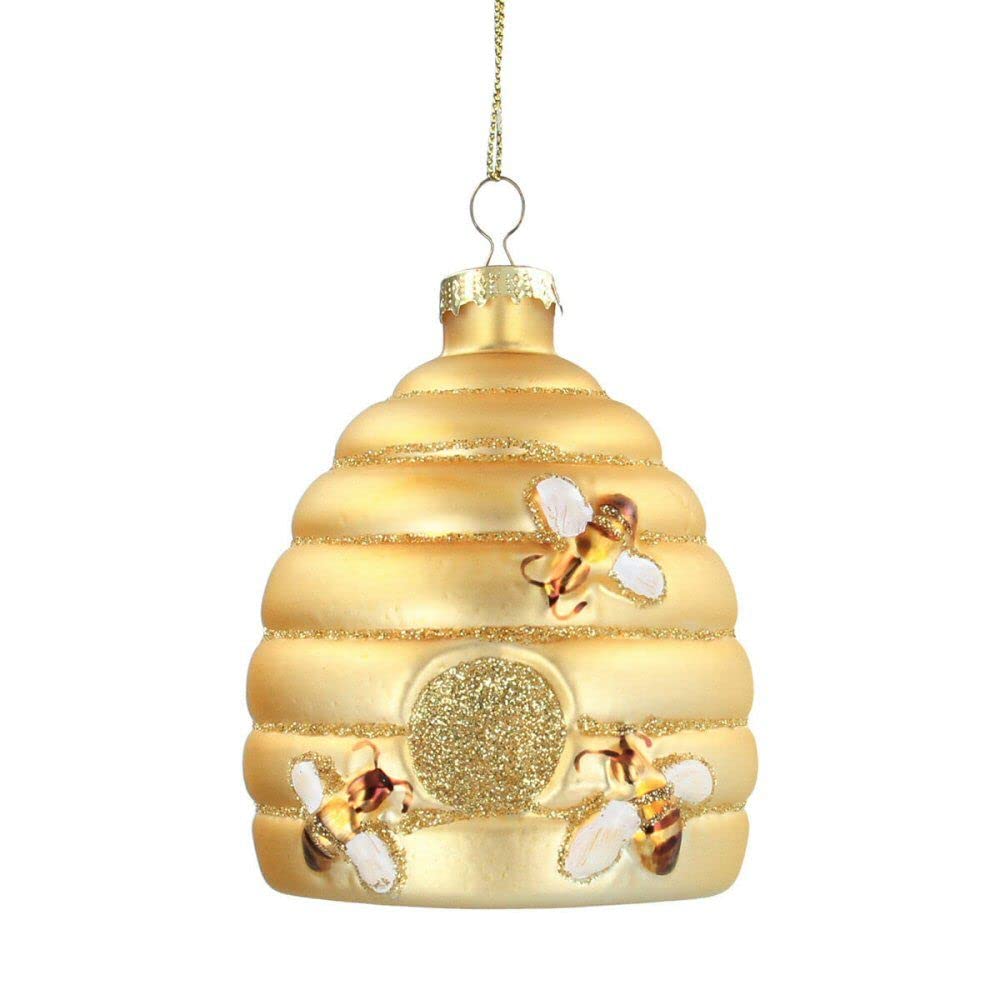 Gisela Graham Glass Bee Hive Christmas Tree Decoration, 9.5 x 7