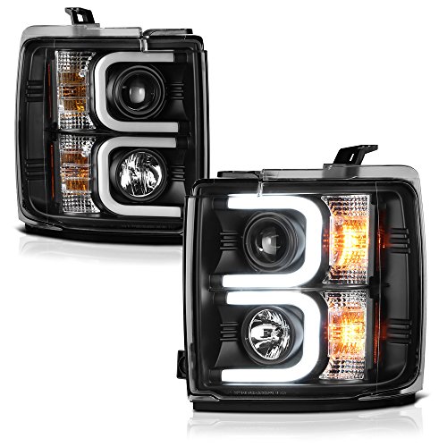 VIPMOTOZ [For 2015-2019 Chevy Silverado 2500HD 3500HD] OLED Neon Tube Black Projector Headlight Headlamp Assembly, Driver & Passenger Side