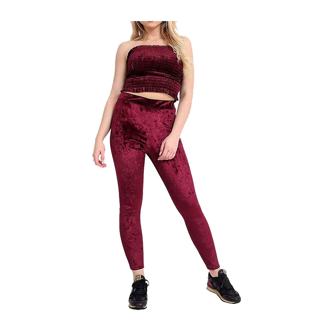 FAIRY TRENDZ Womens Crushed Velvet Sleeveless Sheering Boobtube Top Ladies Velvet Loungewear legging