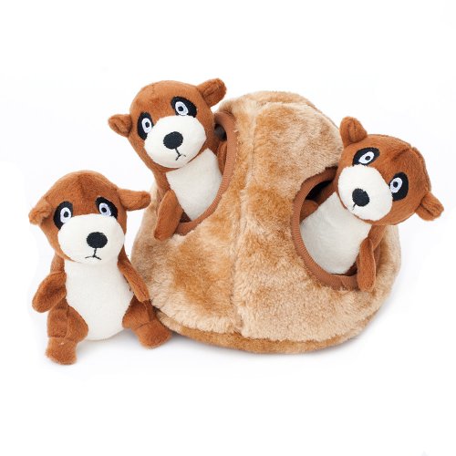 ZippyPaws Zoo Friends Burrow Interactive Dog Toys - Hide and Seek Dog Toys and Puppy Toys, Colorful Squeaky Dog Toys, and Plush Dog Puzzles, Meerkat Den