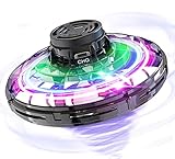 Handbetätigter Drohne für Kinder Erwachsene Geschenke, fliegende Ballspielzeug, Mini-Spinner-Drohne mit 360°rotierenden und glänzenden LED-Leuchten, kleiner Hubschrauber UFO (Schwarz)