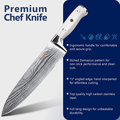Popsun Ultra Sharp Chef Knife, 8 Inch Kitchen Knife With Poultry Shear, Professional High Carbon Stainless Steel Chef Knife With Ergonomic Abs Handle #TOP1