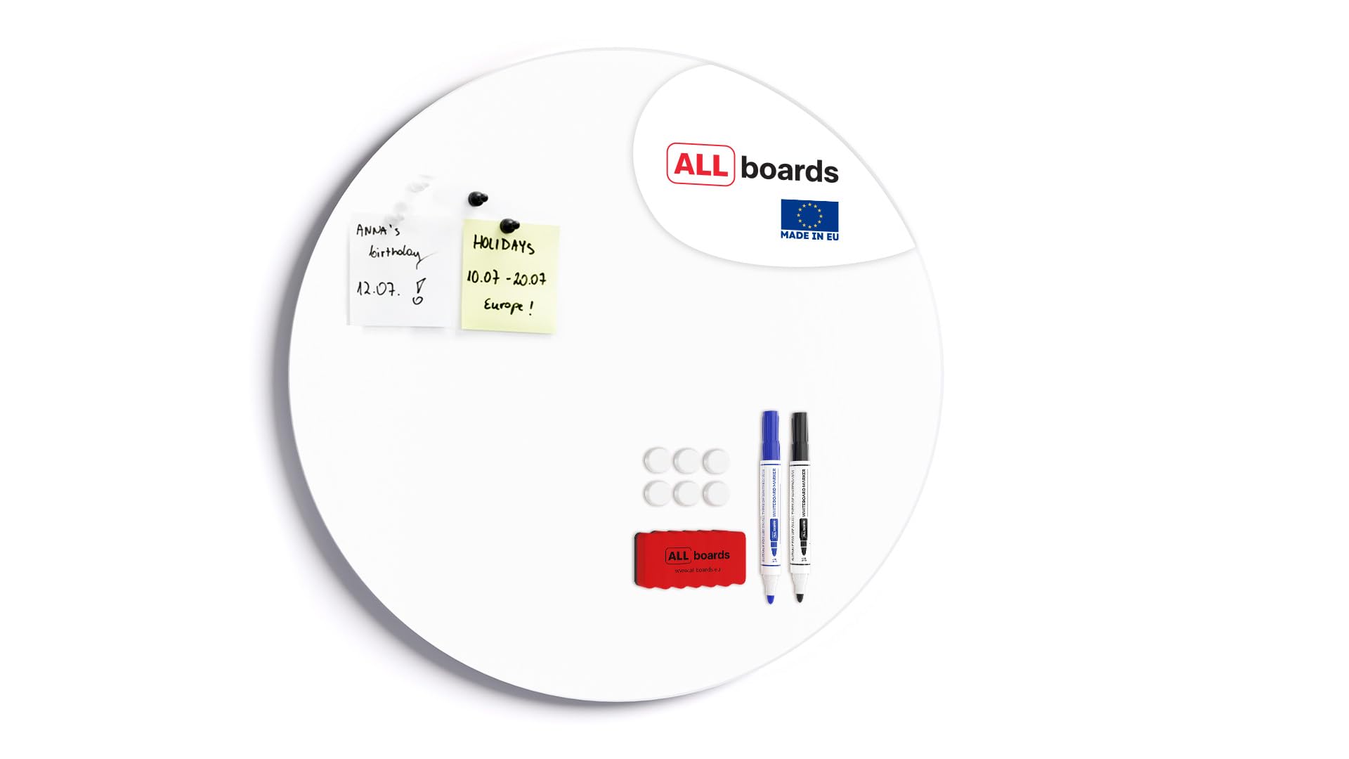 ALLboards 60 cm Diameter Round Magnetic Panel in White – Frameless White Board