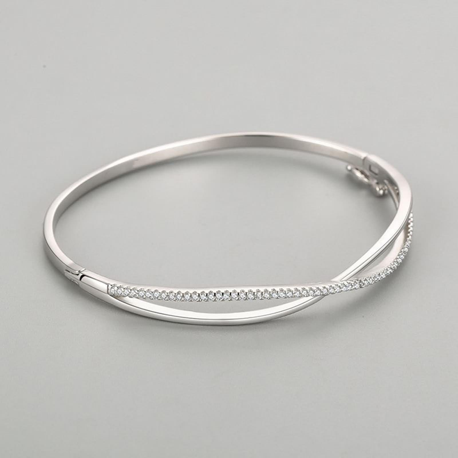 Pulseras de moda para mujer, pulseras de moda con cruz con moissanita, oro blanco, regalos de cumpleaños para mujer