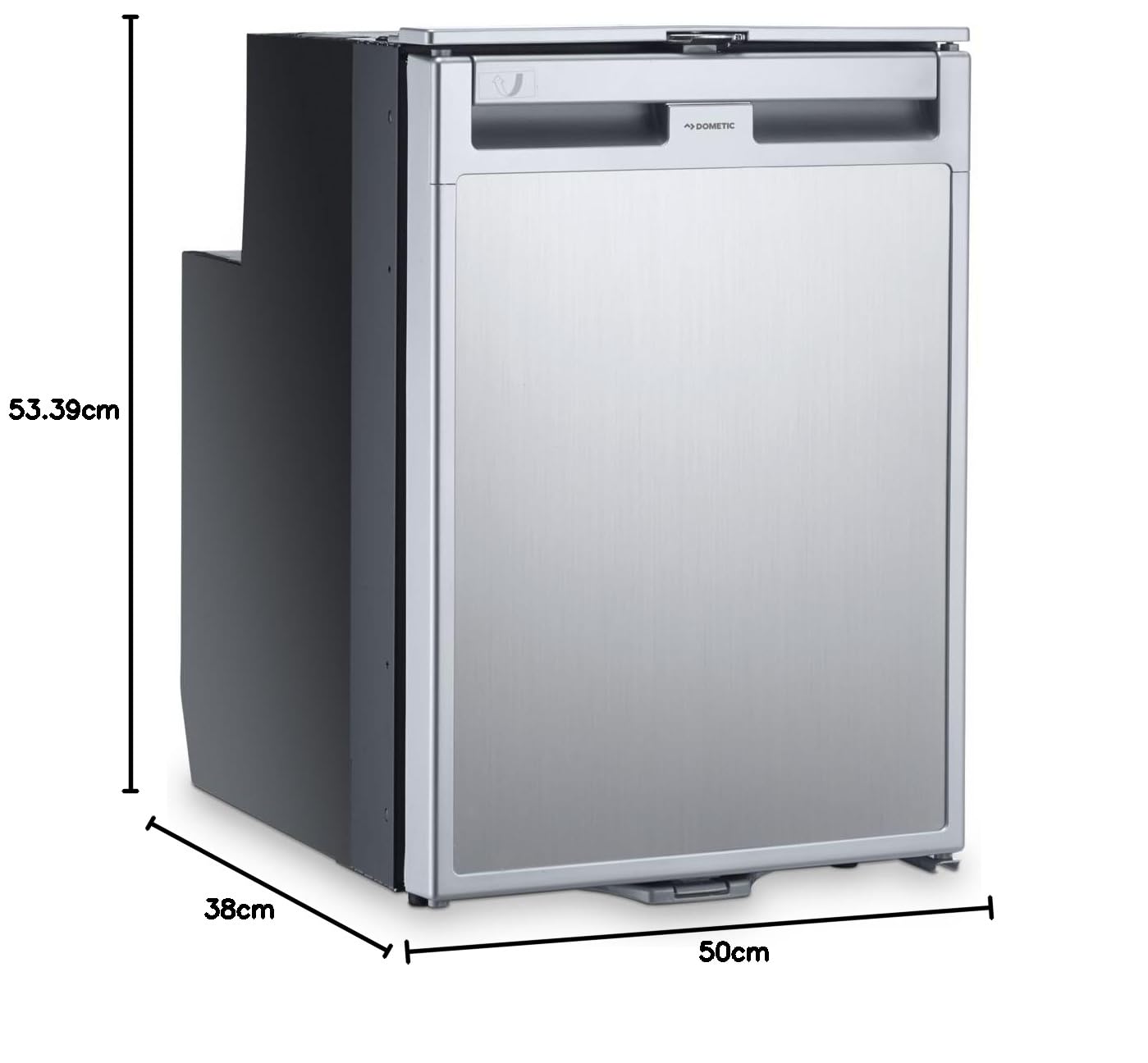 DOMETIC CRD 50 lodówka kompresorowa, wysuwana, o wyglądzie stali nierdzewnej, 38,5 l, 12/24 V, do kampera, łodzi i na kemping