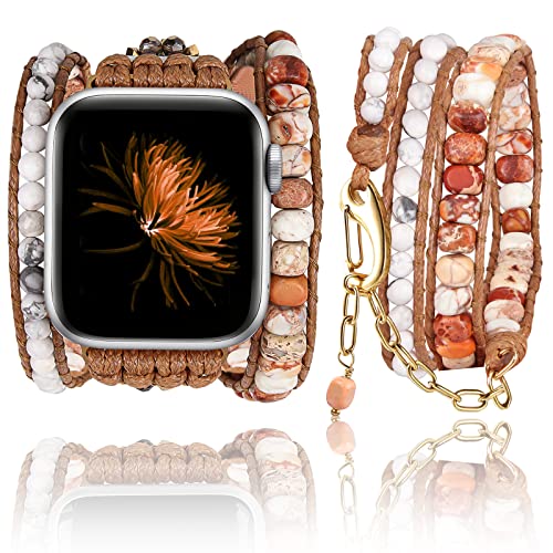 Handmade Boho Watch Band Compatible with Apple Watch 49MM 45MM 44MM 42MM 41MM 40MM 38MM Beaded Wrap Bracelet for iWatch Ultra, Series SE/9/8/7/6/5/4/3/2/1, Fancy Strap for Women