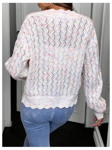 MakeMeChic Women's Tie Dye V Neck Button Down Cardigan Scallop Trim Long Sleeve Sweater Cardigans2