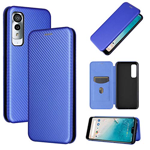 Pelanty For Android One S8 ケース 手帳型 炭素繊維調 Android One S8 携帯カバー 京セラ android one s8 背面ケース 軽量 薄型 財布型 カード収納 アンドロイド ワン S8 スマホケース マグネット ストラップ付き 耐衝撃 全面保護-ブルー