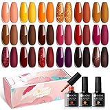 UR SUGAR UV Nagellack Set 21 Stück Shellac Herbst Set Braun Rot Gel Nagellack Set, UV Farbgel Set mit Unterlack Überlack Matte Top Coat UV Gel Nagelgel Set, UV Farben Nail Gel Polish für Nagel-Design