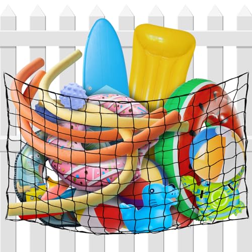 Large Pool Float/Toy Storage Net with 20 Hooks and Storage Bag,Hanging Pool Float Holder Poolside Storage Mesh Net for Pool Floats,Swim Rings,Balls,Inflatable Toys,Pool Accessories