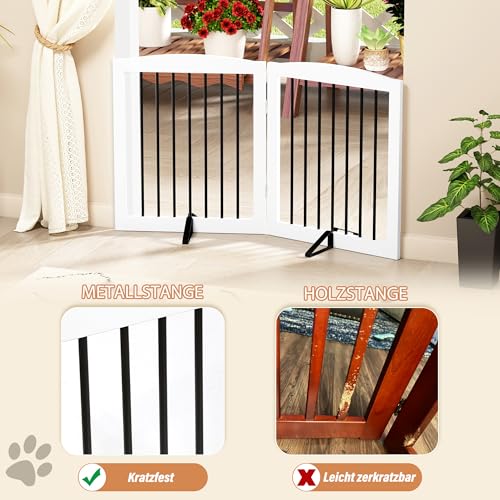 HOLTICO Absperrgitter Hund,Schutzgitter Holz, Freistehendes Hundeabsperrgitter Türgitter Treppengitter Schutzgitter Hund Faltbar Weiß,Kindergitter klappbar,2 Paneelen Türschutzgitter