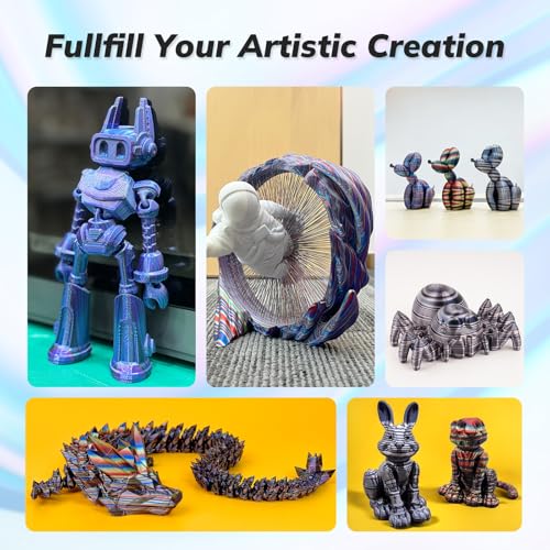 Image of AMOLEN Silk PLA 3D Printer Filament Bundle, Multicolor Rainbow Filament 1.75mm Pack, Fast Color Change 3D Printing Filament for Most FDM 3D Printer, 1kg X 4 Spools