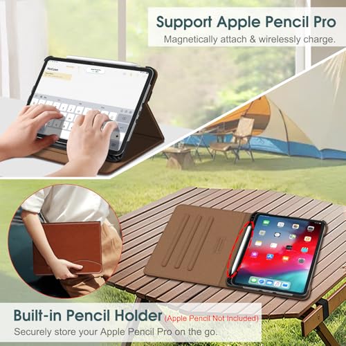 Image of Fintie Folio Case for iPad Pro 11-inch (M5) 2025 / (M4) 2024 - Multiple Angles Viewing Stand Protective Cover with Pencil Holder & Pocket, Auto Wake /Sleep, Brown