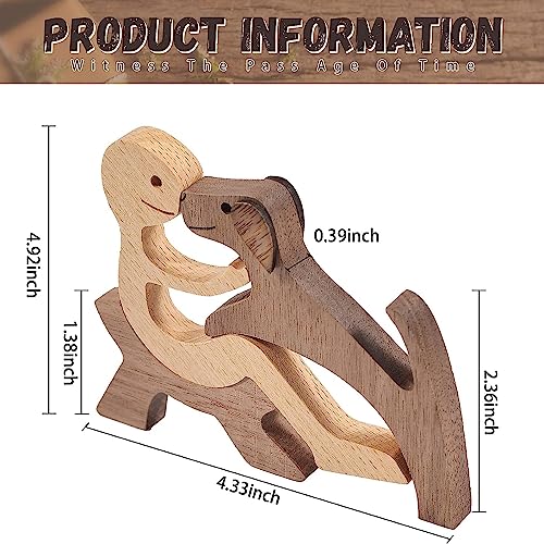 Jognee Handgefertigte Holzstatue, Welpen-Holzschnitz-Ornamente, herzerwärmendes Geschenk für Hundeliebhaber, Bastelfigur, Holz, kleine Dekorationen für Zuhause, Büro, Wohnzimmer (A – Männer + Hund)