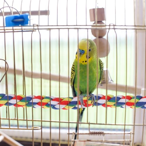 Image of Colorful Bird Rope Perch Stand, Birdcage Swing Spiral Toys, Bird Climbing Standing Bungee Rope Perches Chew Toys Cage Accessories for Cockatiels Parrots Birds (24 inch /60 cm)