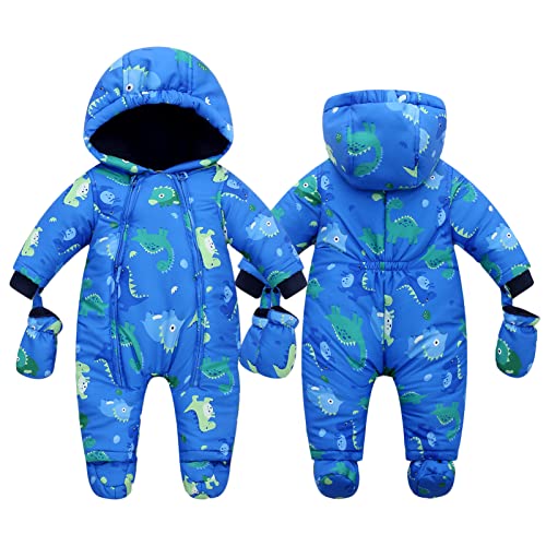 Bébé Garçons Combinaison de Neige avec Gants Hiver Barboteuse à Capuche Fleece Grenouillères à Glissière Onesies Bébé Cadeau Vêtements 6-9 mois - Image 3