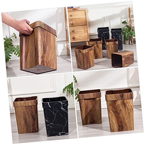 Caneca de basura rectangular con diseño madera para hogar miniatura 3