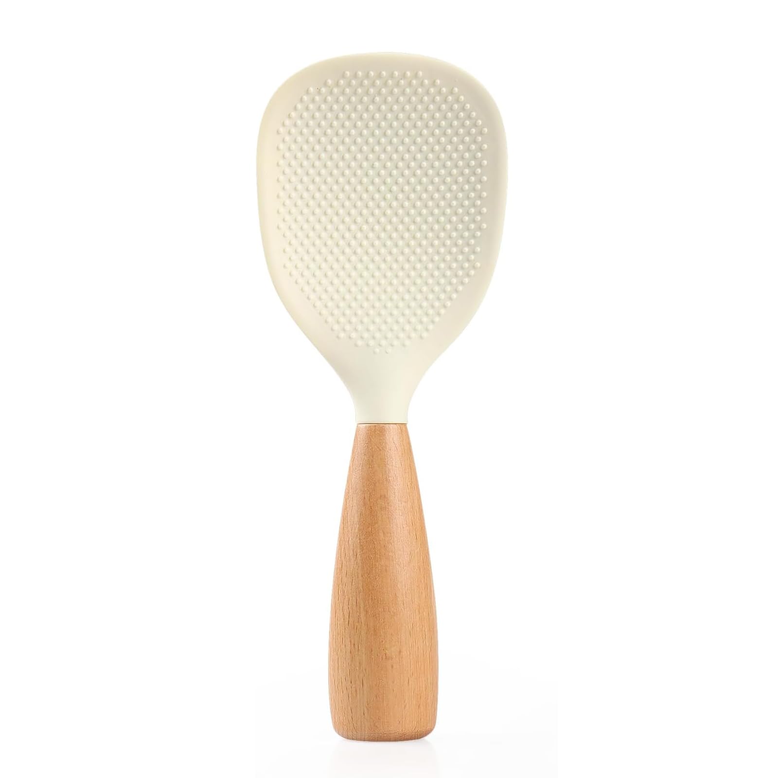 Stand-up Silicone Rice Spoons, Wooden Handle Household Rice Paddle Heat Resistant Anti-scalding Rice and Potato Servers, Non-Stick & Easy Clean, Durable Kitchen Essential