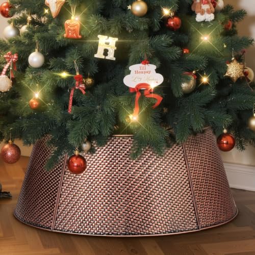 Collar para árbol de Navidad de metal, 70 cm, cubrebase decorativa para árboles artificiales medios, uso interior y exterior, color cobre martillado