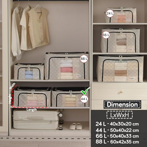 Image of HOKIPO 44L Wardrobe Organiser for Storage of Clothes, 600D Oxford Fabric Storage Box, Ivory Noir Pack of 2 (AR-6485-BLK*2)
