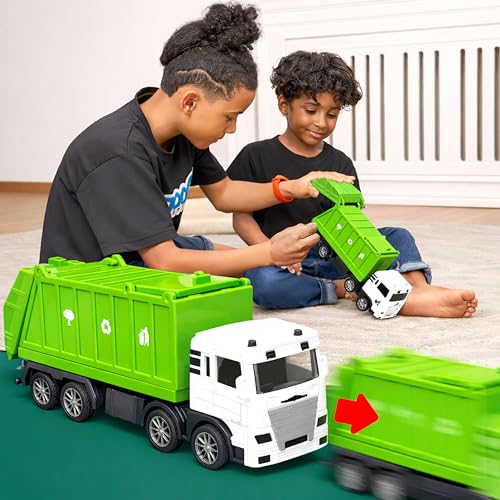 Image of VGRASSP City Sanitation 8 Wheel Truck Toy for Kids - Friction Powered Garbage Dumper Toy Vehicle with Openable Top and Back Door - Color As Per Stock