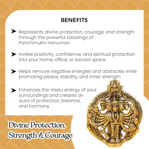 Image of Ekhasa 100% Pure Brass Panchmukhi Hanuman Idol with Gift Box | Bajrangbali God Statue for Home Door Entrance Main Door Vastu Protection | Religious Housewarming Grah Pravesh Gift