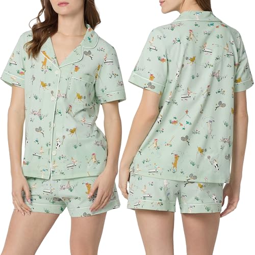 Image of Bed Head PJs Womens Matching Pajamas - Soft Organic Short Sleeve Button Down PJ Shirt & Shorts Set - Sleepwear & Loungewear