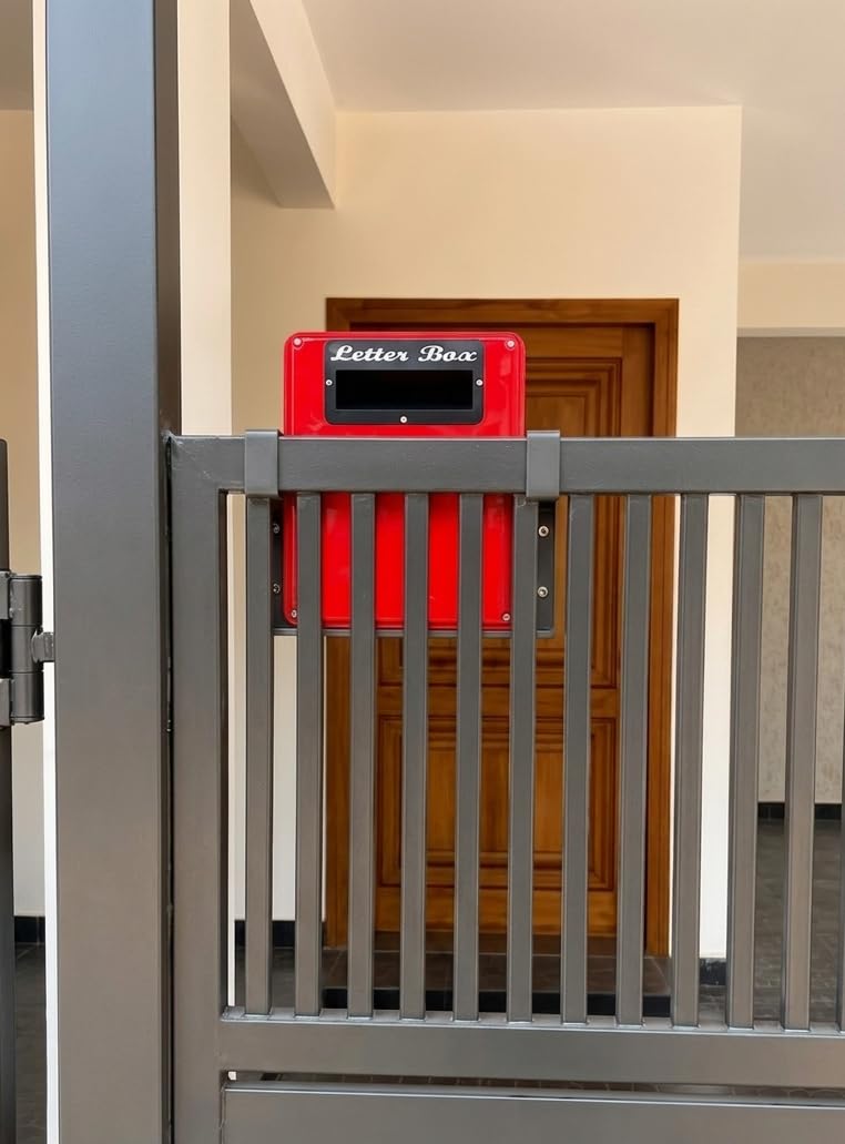 The Game Begins Gate Fitting Letter Box with Door opening at the Back Side (Rear) | Red Color | Size: 28x25x10 (LXBXH in cm) 1