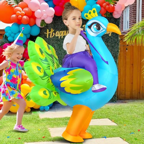 Disfraz inflable de pavo real para niños miniatura 5