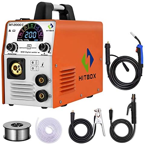 HITBOX Multifuctional MIG Welding Machine -200A with Color LCD Display IGBT Inverter MIG MMA Lift TIG Stick Gas Mix Gases Gasless Flux Cored Wire Solid Core Wire MIG Welder(Model：MT2000) Cover