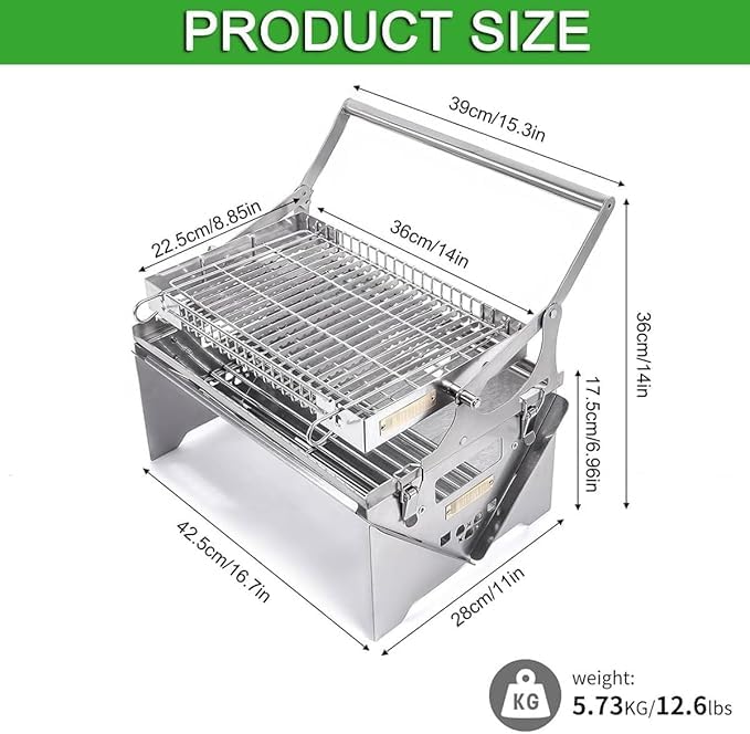 Parrilla giratoria portátil de acero inoxidable para barbacoa al aire libre y camping, fácil de asar y divertida experiencia de cocina