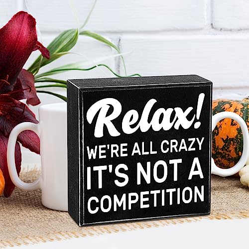 Inspiration-Quote-Sign-Primitives-by-Kathy-Relax-Were-All-Crazy-Its-Not-a-Competition-7-7-16-Inch-SignFunny-Inspirational-Home-Office-Farmhouse-Black-Wood-Box-Plaque-Desk-Wall-Decor Inspiration Quote Sign Primitives by Kathy Relax Were All Crazy Its Not a Competition 7 7 16 Inch SignFunny Inspirational Home Office Farmhouse Black Wood Box Plaque Desk Wall Decor