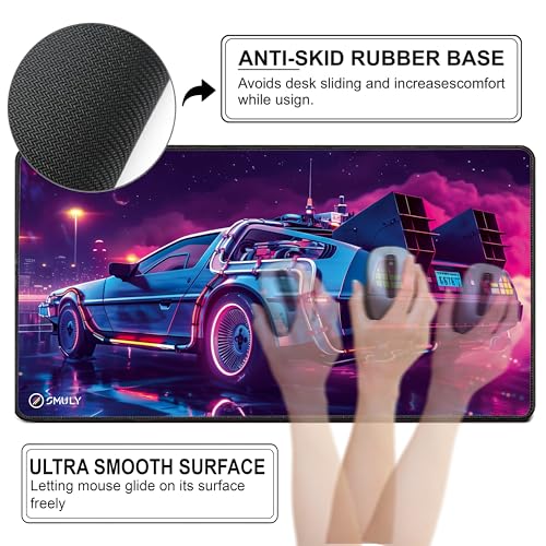 Image of Retro Car Mouse Pad 18x36 Inch 3mm Extended Gaming Desk Mat with Anti-Slip Rubber Base Mousepad for Smooth Surface Desk pad for PC & Laptop Use Waterproof & Stiched (Multicolour) Deskpad