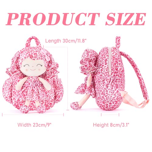 Image of Gloveleya Toddler Backpack Baby Girl Gifts Curly Hair Plush Doll Dress Backpack Kids Backpack Curly Hair Animal Edition - Pink and White Leopard 11''