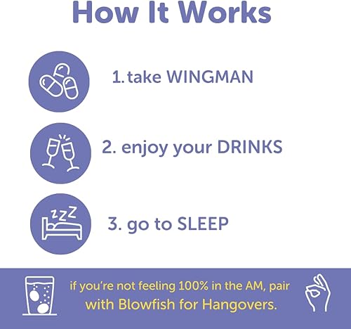 Miniatura 6 de Blowfish Wingman - Alivio antes del juego para mañanas más claras  Suplemento de función hepática con DHM + L-cisteína, electrolitos, vitaminas y