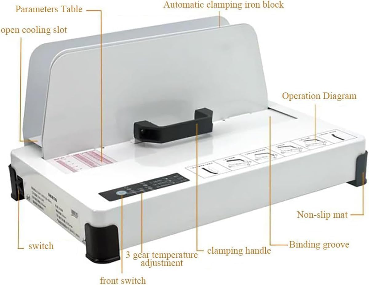 Rilegatrice Elettrica A Caldo, Rilegatrice Termica, Fino A 500 Fogli, 3 Impostazioni di Tempo, Impostazione One-Touch per Documenti A3, A4, A5 E A6, Perfetta per Forniture per Ufficio.
