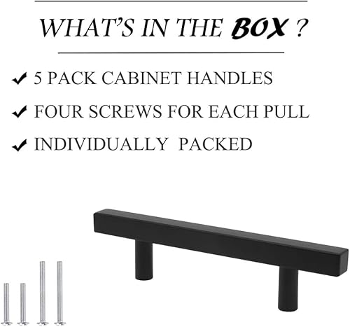 Miniatura 7 de Probrico Manijas de gabinete (paquete de 20) negras de 4 pulgadas (4.016 in) con agujero central, barra cuadrada en T, manijas de gabinete de