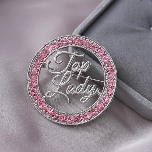 Image of Women Brooch Pink Diamond Top Lady Letters Social Broach TLOD Pin Gifts Jewelry