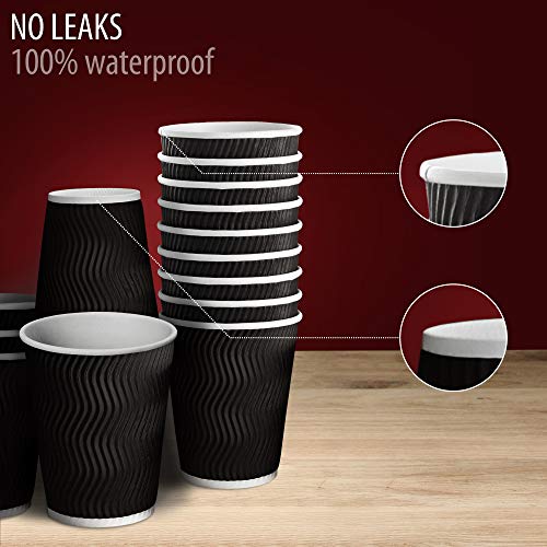 Insulated Disposable Coffee Cups 12 oz, 100 Packs - Paper Cups for Hot Beverage Drinks To Go Tea Coffee Home Office Car Coffee Shop Party (Black) - Thumbnail 6