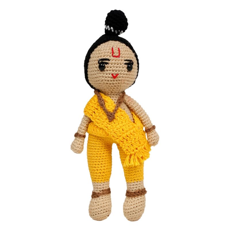 Image of LITTLE GINNIE Lord Ram Crochet Soft Doll for Babies -Yellow| Handmade Crochet Soft Toy for Kids Girls | Ideal for Birthday & Return Gift for 6+ Months