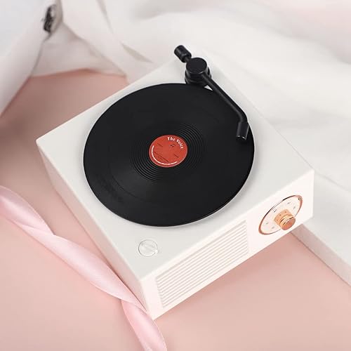 Miniatura 3 de Altavoz Bluetooth de estilo clásico clásico reproductor de discos de vinilo blanco sonido estéreo portátil lindo regalo para niñas mejora de graves