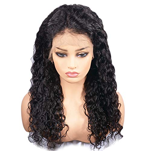 Water Wave Malaysia Human Hair Lace Front Wigs Curly Free Part Front Lace Wigs with Bleached Knots Baby Hair for Black Women (16inch)