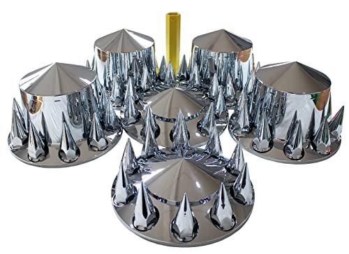JIARU ABS Plastic Chromed Hubcaps Front and Rear Wheel Axle Cover Set with 33mm Thread-On Lug Nut Covers for Semi Trucks (Pointed)