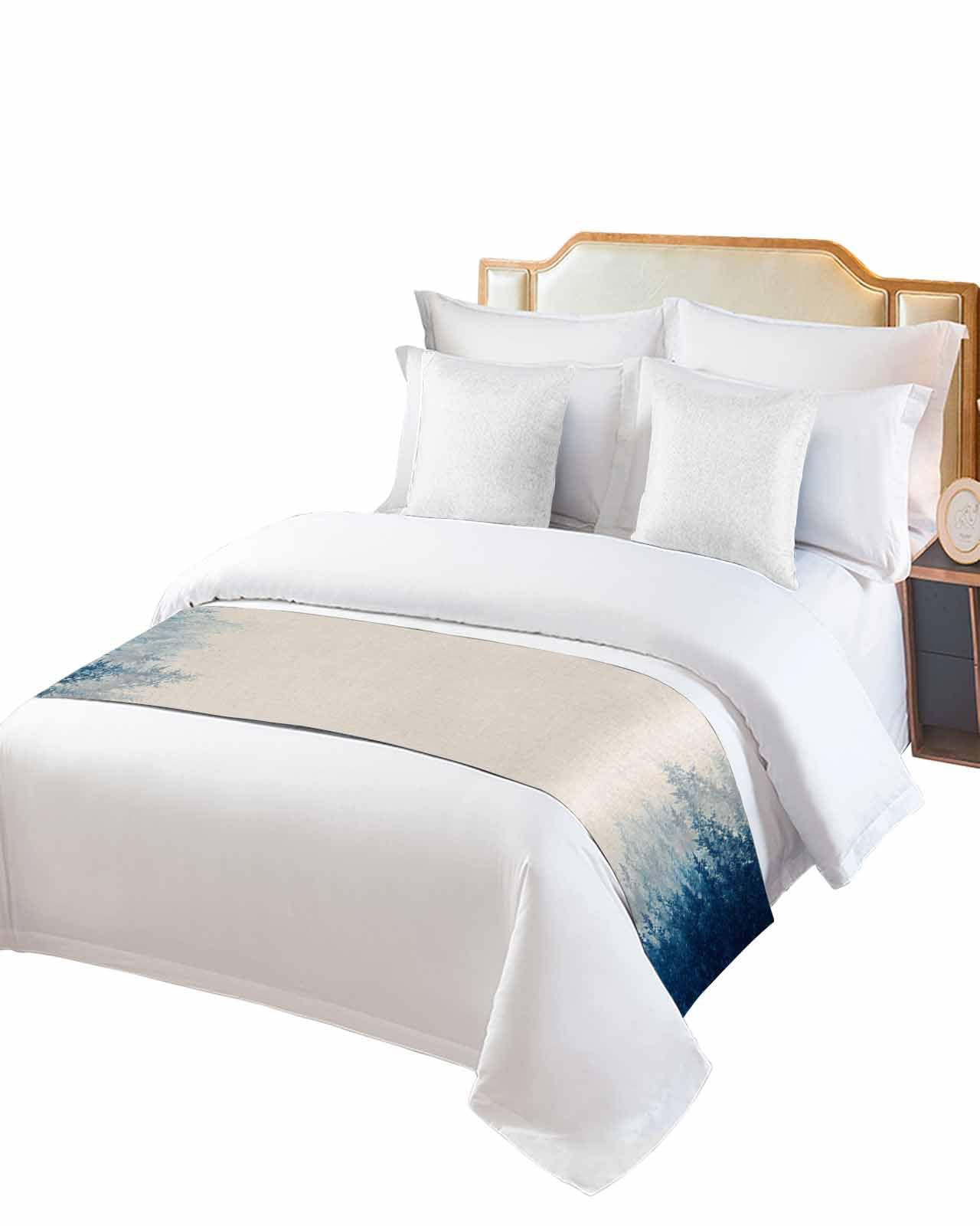 DecorLovee Blue Botanical Bed Runners for Queen Size Bed, Decorative Bed Throws for Foot of Bed, Spring Summer Farmhouse Retro Beige Bed Runner Sofa Throw Bedding Scarf Protector Slipcover for Bedroom