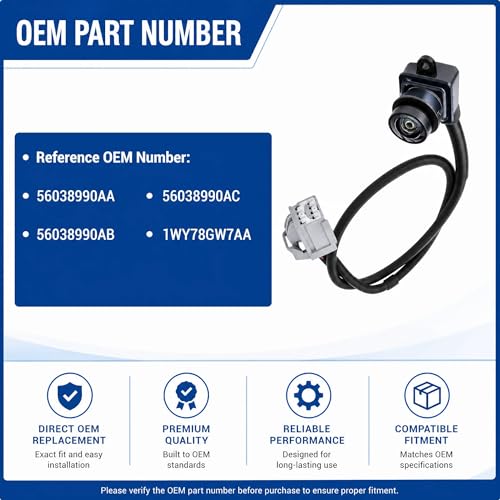 Image of No. 56038990AA Rear View Backup Reverse Parking Camera /Rear View Camera | Compatible with Dodge Dart Fits 2013 2014 2015 2016 okostyo Park Assist Camera - Rear OEM Part Number# 1WY78GW7AA 56038-990AA
