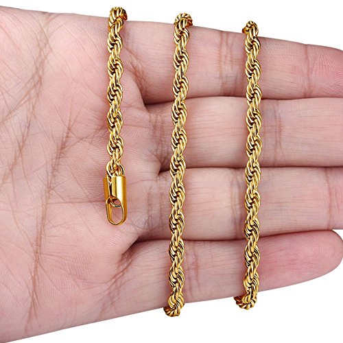 Fibo Steel 4Mm Stainless Steel Mens Womens Necklace Twist Rope Chain, 18 Inches #TOP3