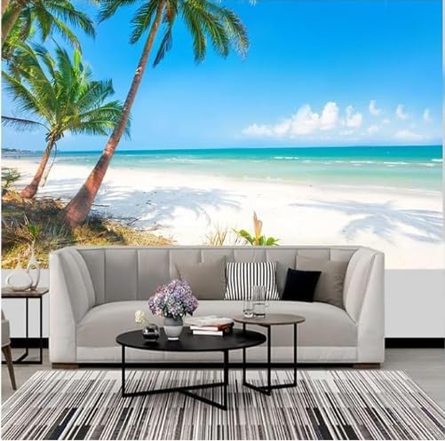 Custom Sea View Peel and Stick Wallpaper Coconut Tree Landscape Wall Mural Living Room Sofa Background Wall Home Decoration Beach Murals for Walls Mural 01 Peel and Stick90"x 63"