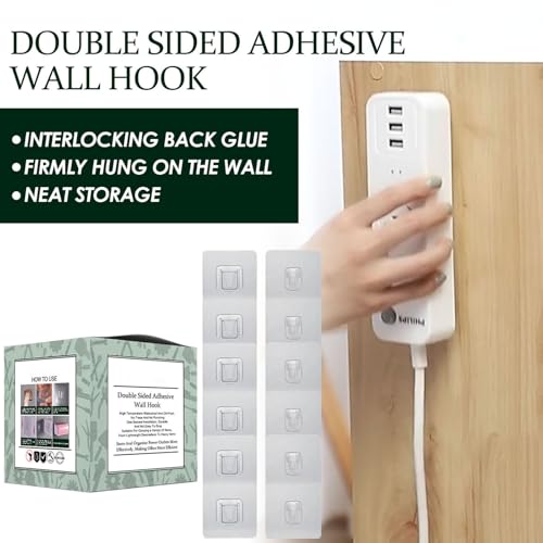 Image of Yinhing 18 Pairs Double Sided Sticky Hooks, Adhesive Wall Hooks for Hanging and Organizing Power Outlets, Picture Frames, RV Accessories